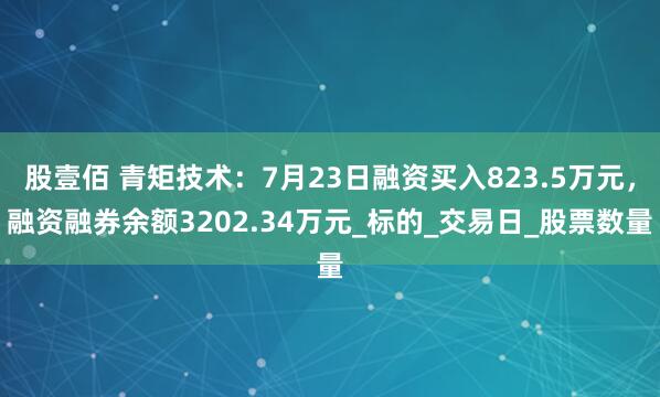 股壹佰 青矩技术：7月23日融资买入823.5万元，融资融券余额3202.34万元_标的_交易日_股票数量